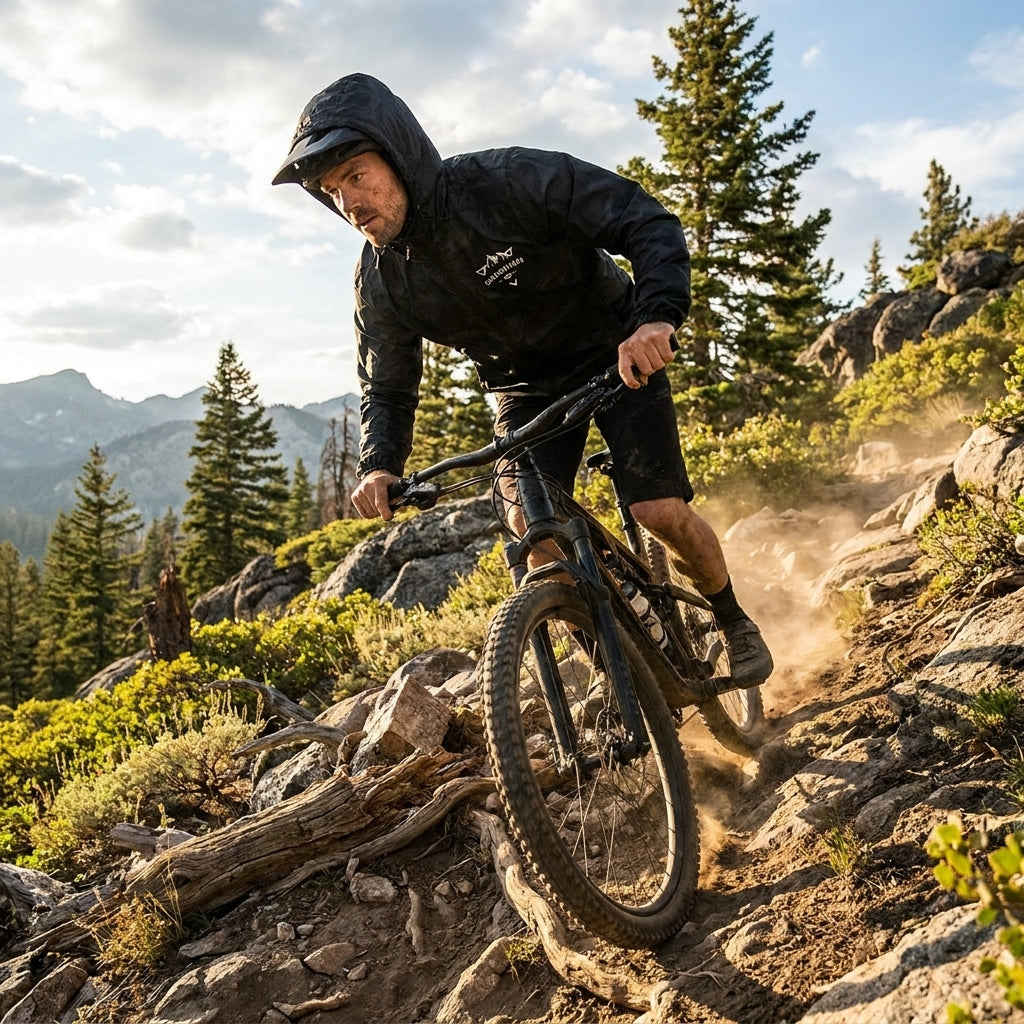 Crankbrothers Mountain Windbreaker Herren XL schwarz. Leichte, wasserabweisende Outdoor Windjacke für Mountainbike und Wanderungen.
