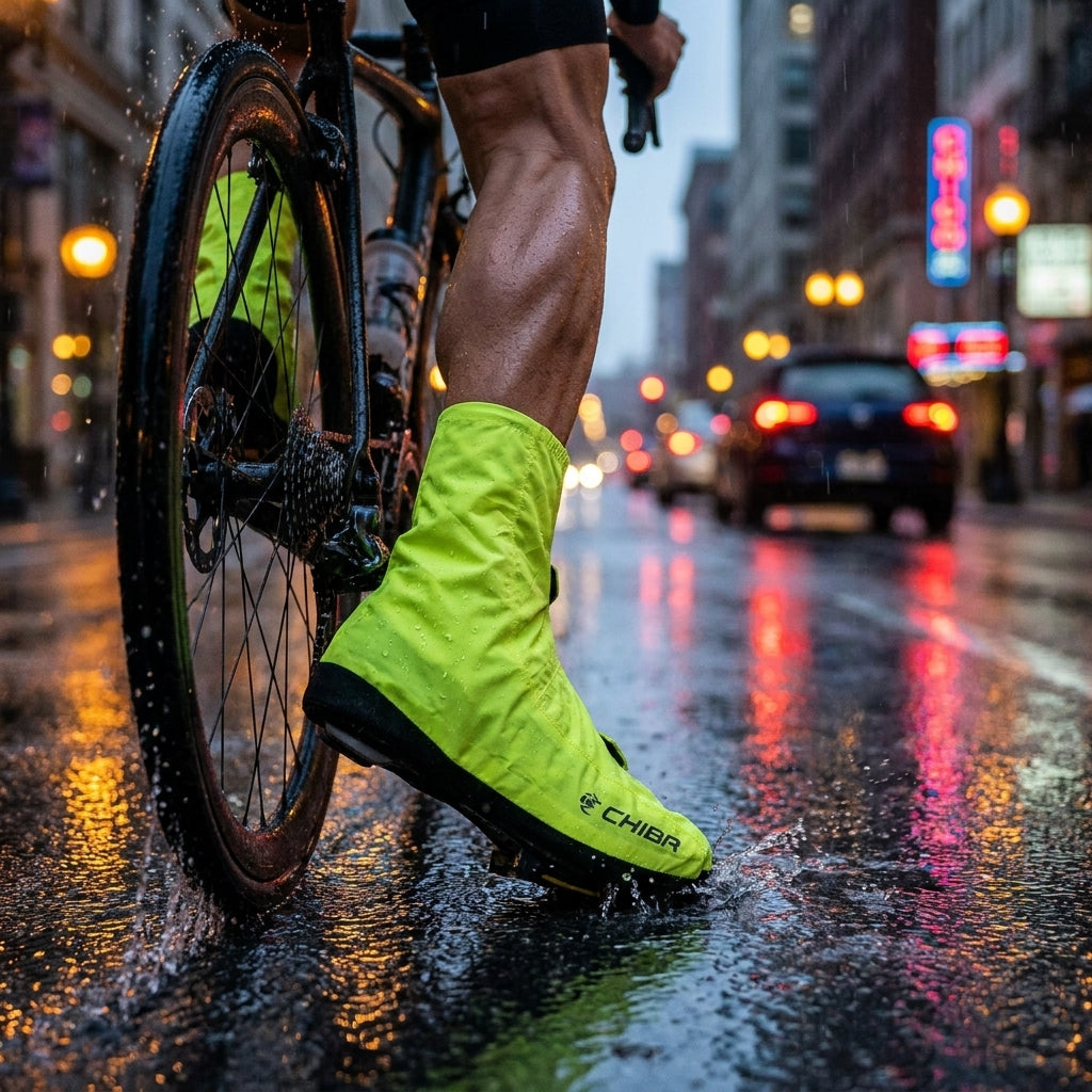 CHIBA Gamasche neongelb, wasserdicht, atmungsaktiv. Optimaler Wetterschutz für Fahrradschuhe, hohe Sichtbarkeit. Perfekt für MTB, Rennrad.