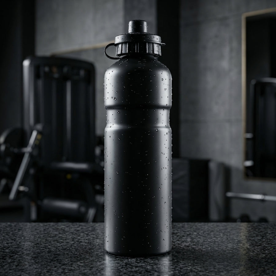 Schwarze Point Aluminium Trinkflasche 750ml matt mit Schutzkappe für Sport und Outdoor geschmacksneutral.