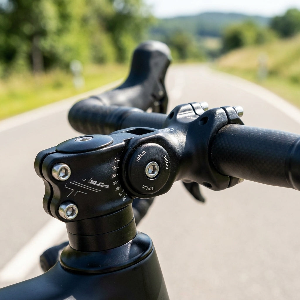 XLC Vorbau AHEAD Comp ST-T14, 31,8mm, 110mm, verstellbar, schwarz, am Rennrad auf Landstraße.