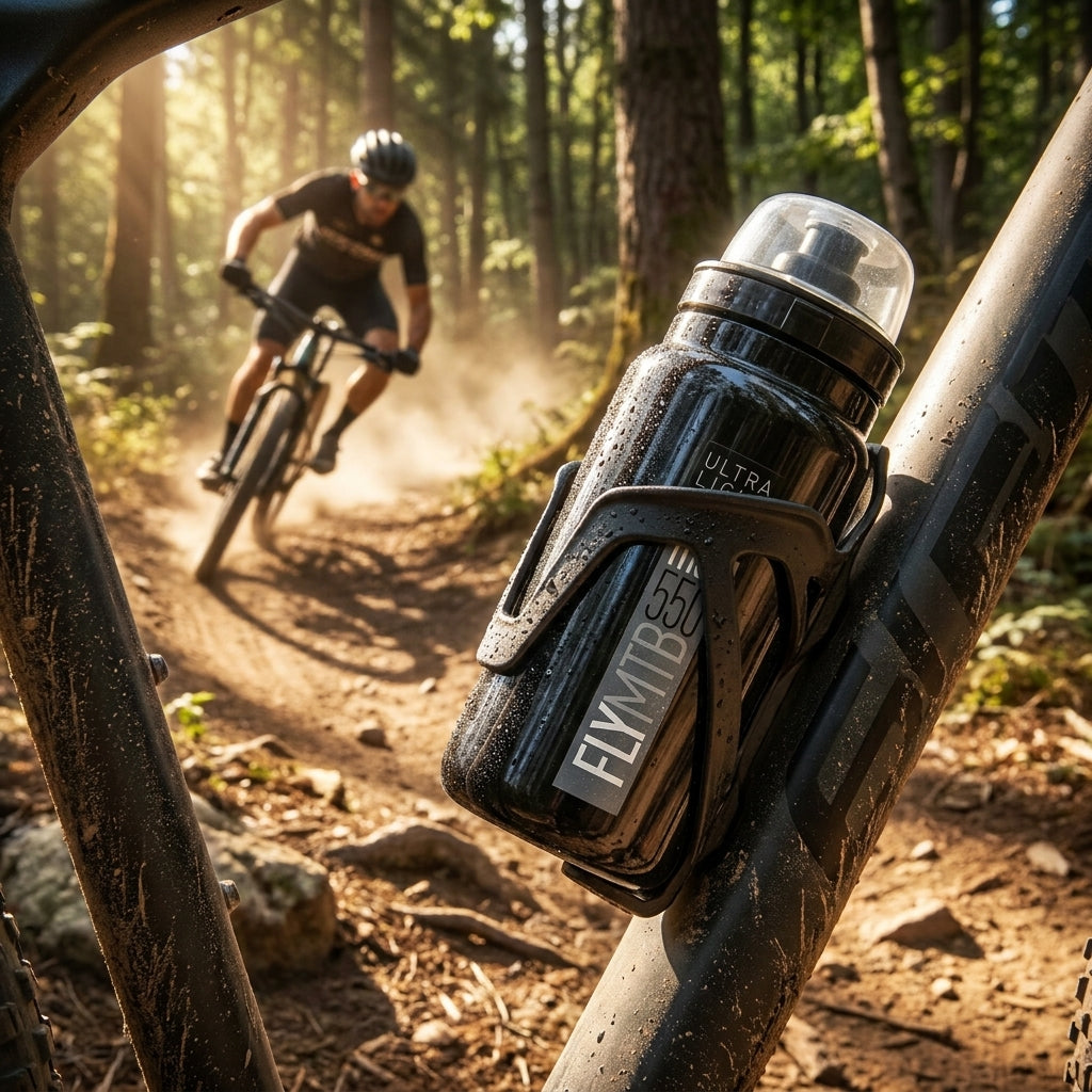 Elite Fly MTB 550ml Trinkflasche schwarzgrau. Ultraleicht, ergonomisch, für Fahrradsportler. Perfekt für Mountainbike & Rennrad.