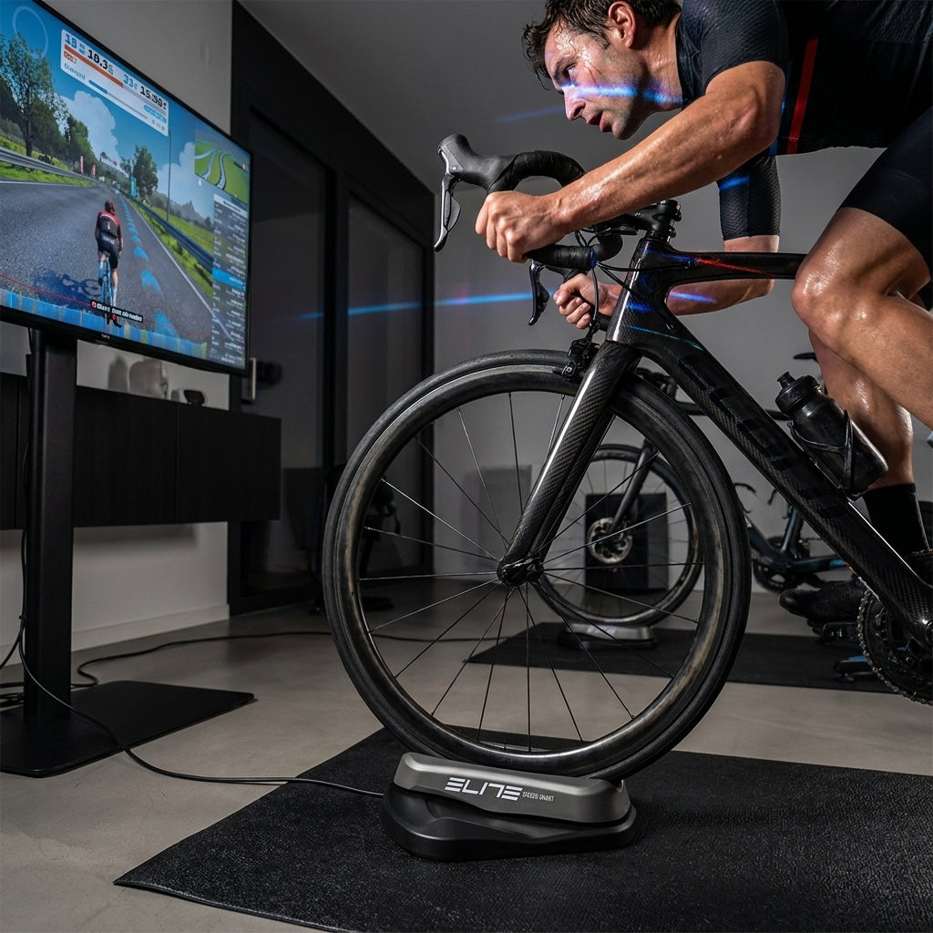 ELITE Sterzo Smart Vorderradstütze mit Lenkfunktion und Bluetooth für Indoor Cycling.