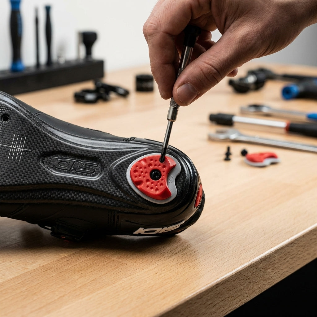 Roter Sidi Austauschabsatz für Rennradschuhe aus robustem Polyurethan zur einfachen Reparatur der Schuhferse.
