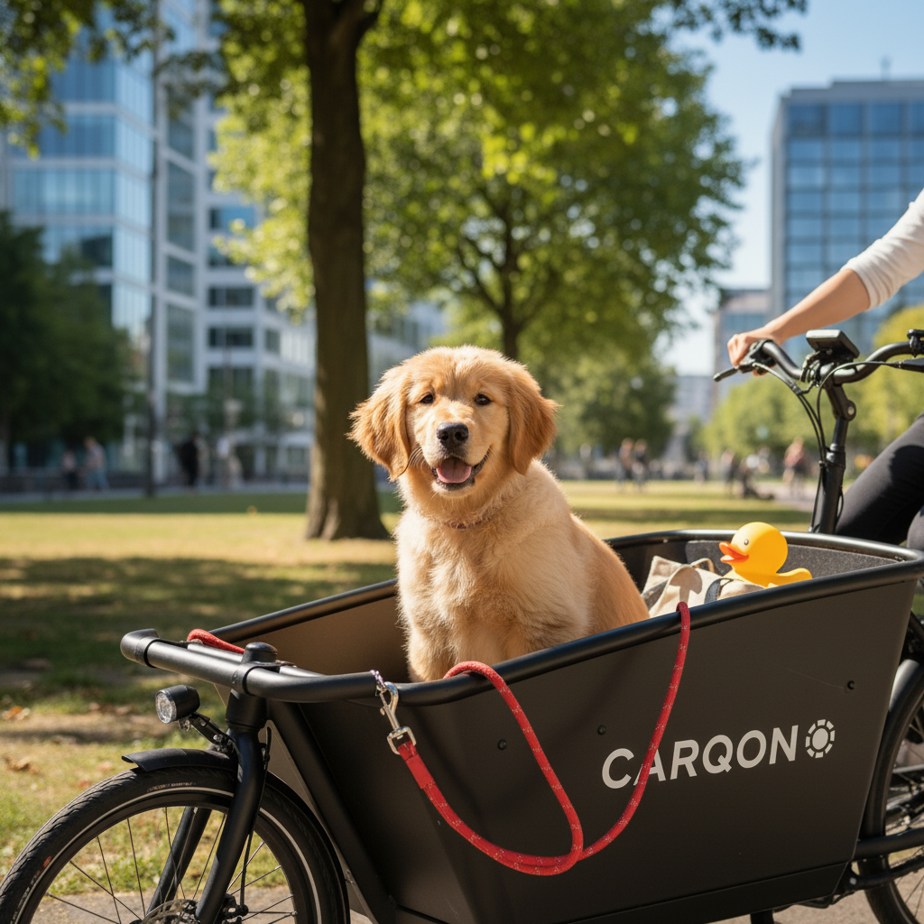 Carqon Smart Bar schwarz für Classic Cruise Lastenrad. Zubehörhalterung für sichere Befestigung von Hundeleine an der Box-Vorderseite.
