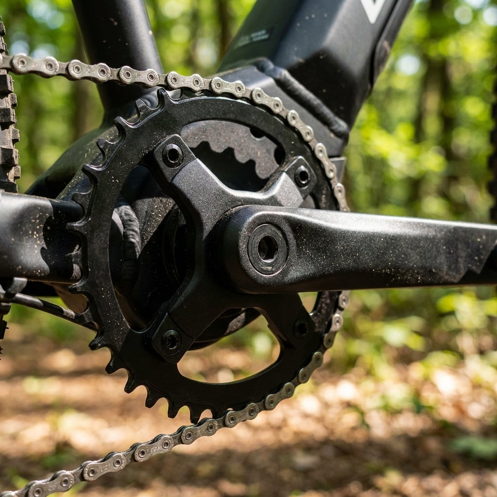 M-Wave E-Bike Kettenblatt 40 Zähne Narrow Wide schwarz LK 104mm Stahl mit Kette und Kurbel.