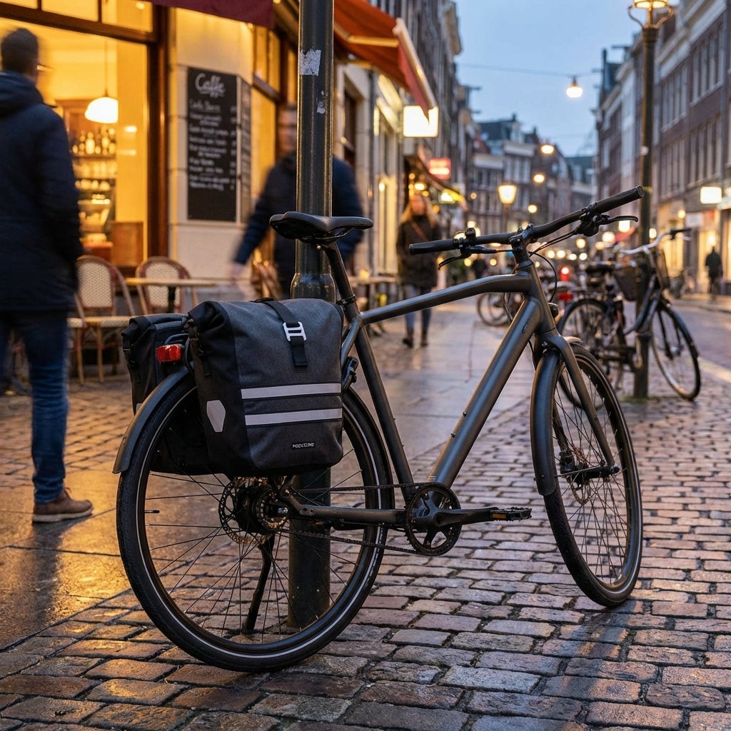 Racktime Vida Doppeltasche schwarz grau, 24L, mit Snapit Adapter. Fahrradtasche für Gepäckträger, reflektierend, robust.