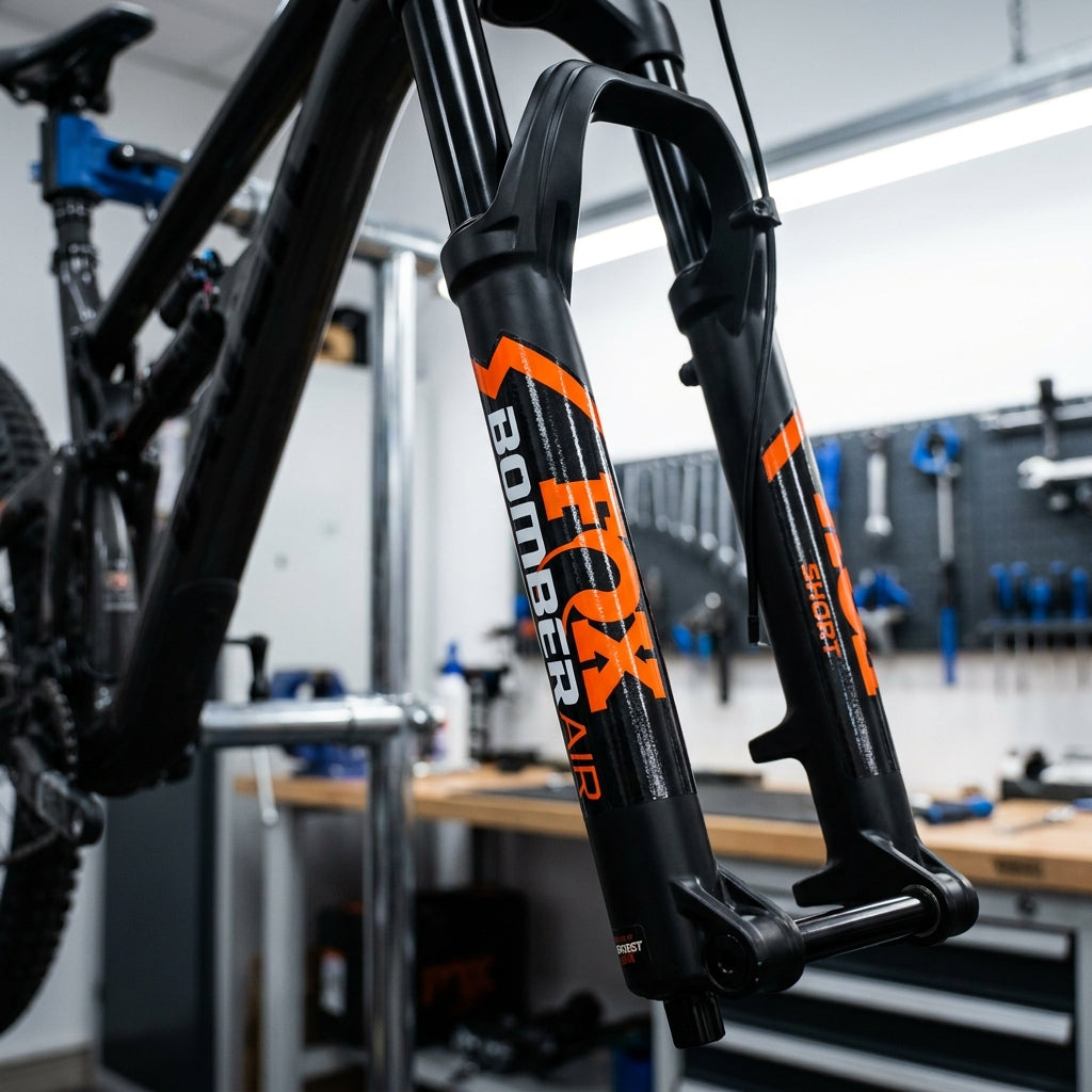 FOX Decal Bomber Air Airsleeve Short auf Federgabel. Passgenaues Tuning für Mountainbike-Gabeln, Schutz und frischer Look.