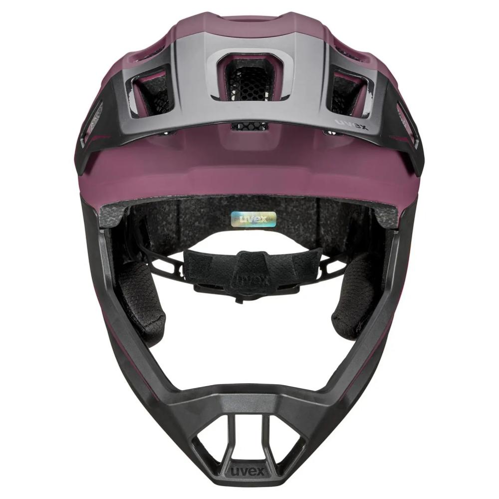 UVEX react jr. Fullface Kinder MTB Fahrradhelm cranberry matt 52-56 Zentimeter Inmould Konstruktion abnehmbarer Kinnbügel Monomatic Verschluss Trail Downhill Helm