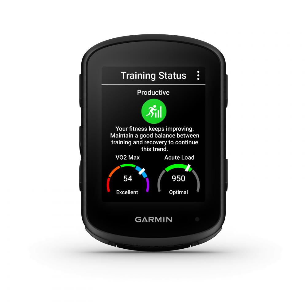 Garmin Edge 840 Fahrradcomputer mit 2,6" Touchscreen, GPS, zeigt Trainingsstatus "Produktiv" und Leistungsdaten.