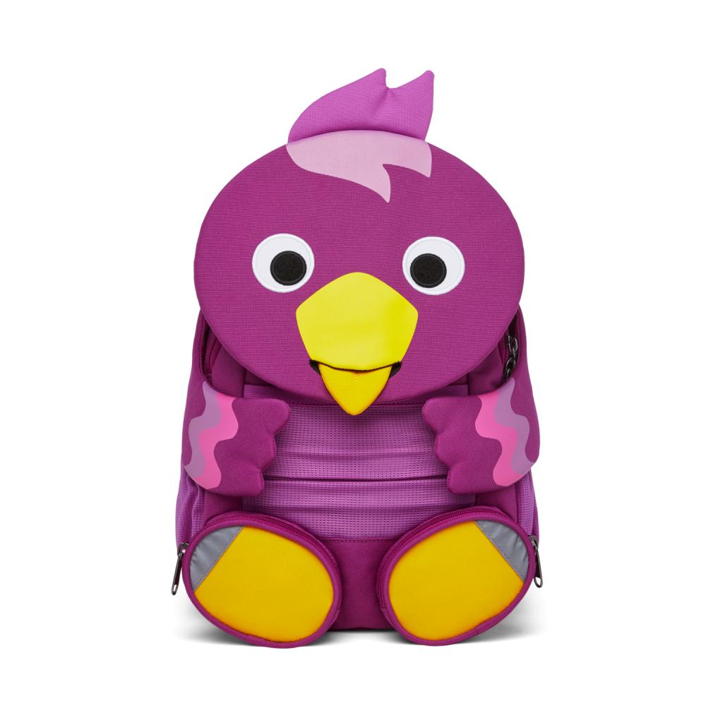 Affenzahn Großer Freund Kindergartenrucksack "Vogel" für Kinder, 8 Liter, lila, aus recycelten PET-Flaschen, mit Reflektoren und verstellbarem Brustgurt
