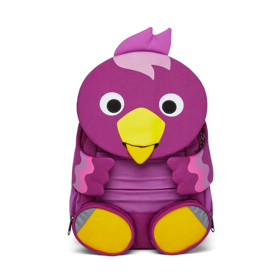 Affenzahn Großer Freund Kindergartenrucksack "Vogel" für Kinder, 8 Liter, lila, aus recycelten PET-Flaschen, mit Reflektoren und verstellbarem Brustgurt