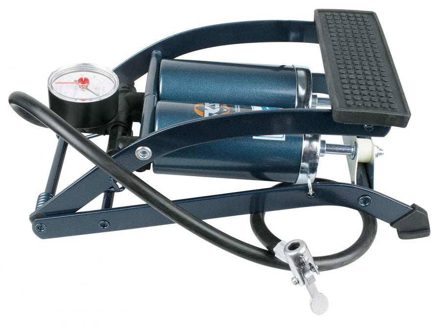 SKS Twin Air Fußpumpe mit Doppelzylinder, Manometer, Stahlkonstruktion, max. 5 bar, inkl. Adapter für Fahrradventile, Schlauchboote und Bälle