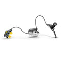 Bosch ABS Service-Kit BAS100: Fahrrad-Bremssattel, ABS-Steuereinheit und Bremshebel auf weißem Grund.
