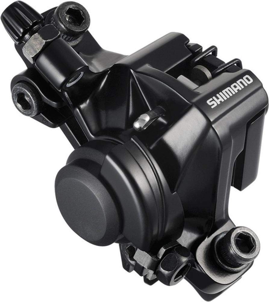 Schwarzer SHIMANO BR-M375 mechanischer Bremssattel für Fahrrad-Scheibenbremsen.