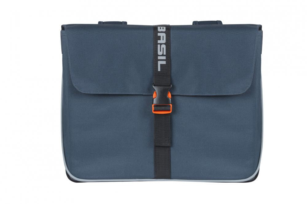 Basil Doppeltasche Forte Double Bag, 35 Liter, blau/schwarz, wasserabweisend, reflektierend, Klickverschluss, ideal für Gepäckträger, robuste Verarbeitung