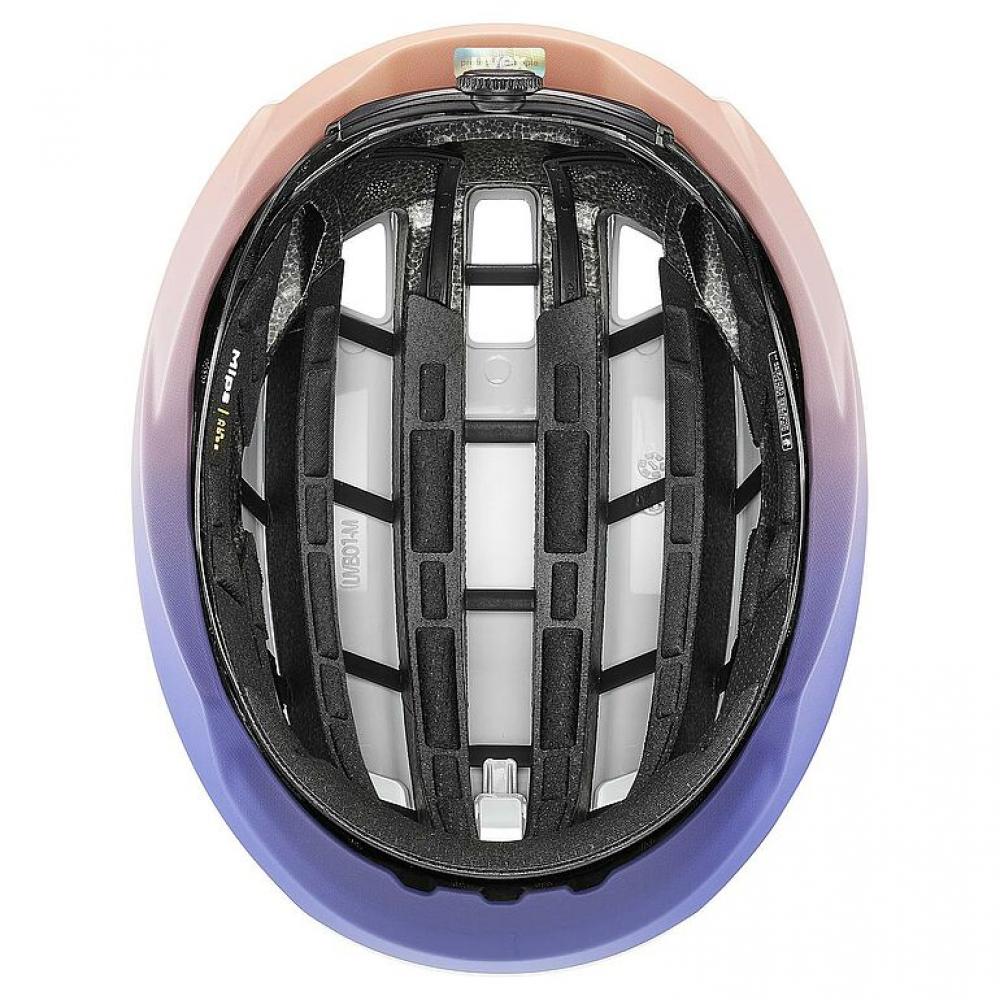 uvex surge aero MIPS Rennradhelm, mit Aero-Cover, MIPS®-Technologie, Brillengarage, reflektierende Details, white-lilac apricot matt, Größe 59-61 cm
