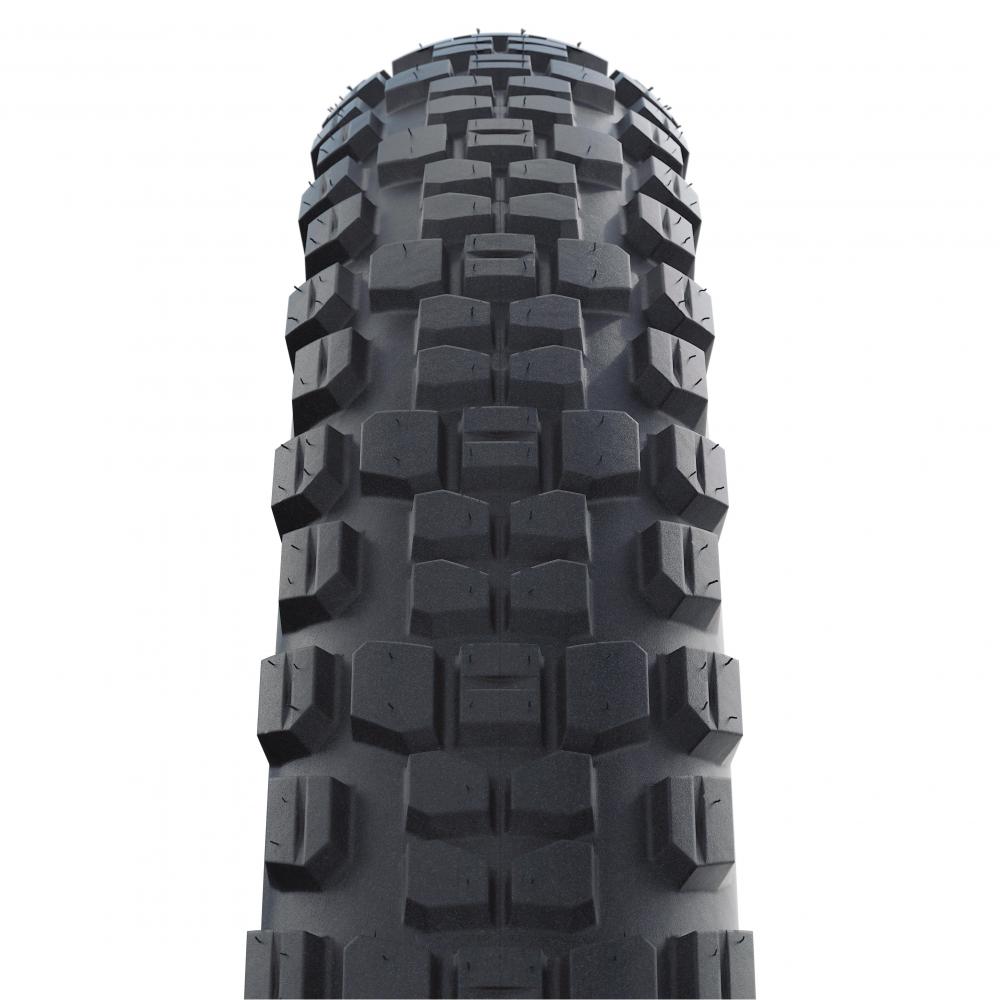 Schwalbe Johnny Watts 27.5x2.35 Zoll E-Bike Reifen in Schwarz mit Reflexstreifen und markanter HS604 Profilansicht.
