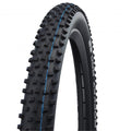 Schwalbe Rocket Ron 29x2.25" schwarzer faltbarer MTB Reifen TLE E-25 mit blauem Streifen.