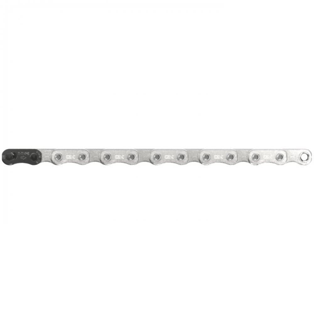 SRAM Eagle T-Type E-MTB Kette, silber, mit schwarzem Verschlussglied.