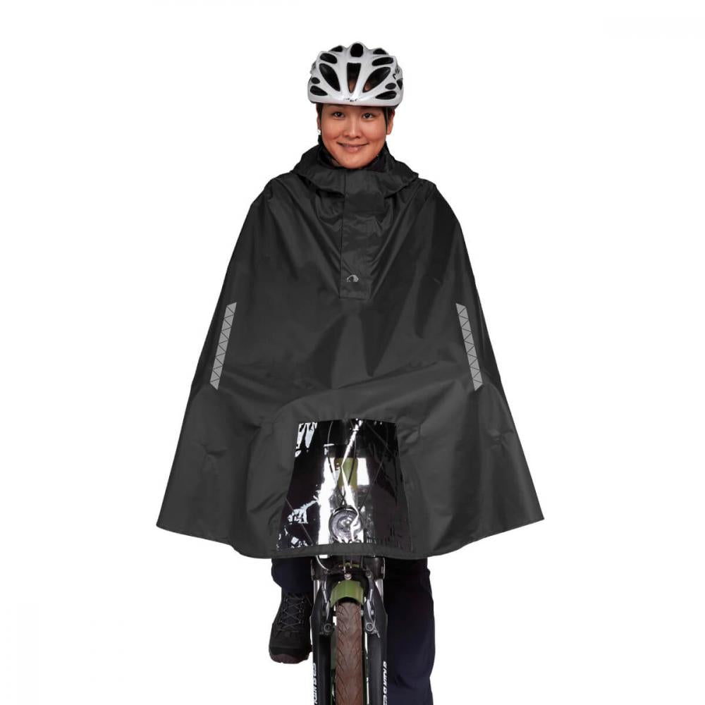 TATONKA Bike Poncho black Größe M - wasserdichter Fahrrad-Poncho aus recyceltem Polyester mit Sichtfenster, Reflektoren und Packbeutel