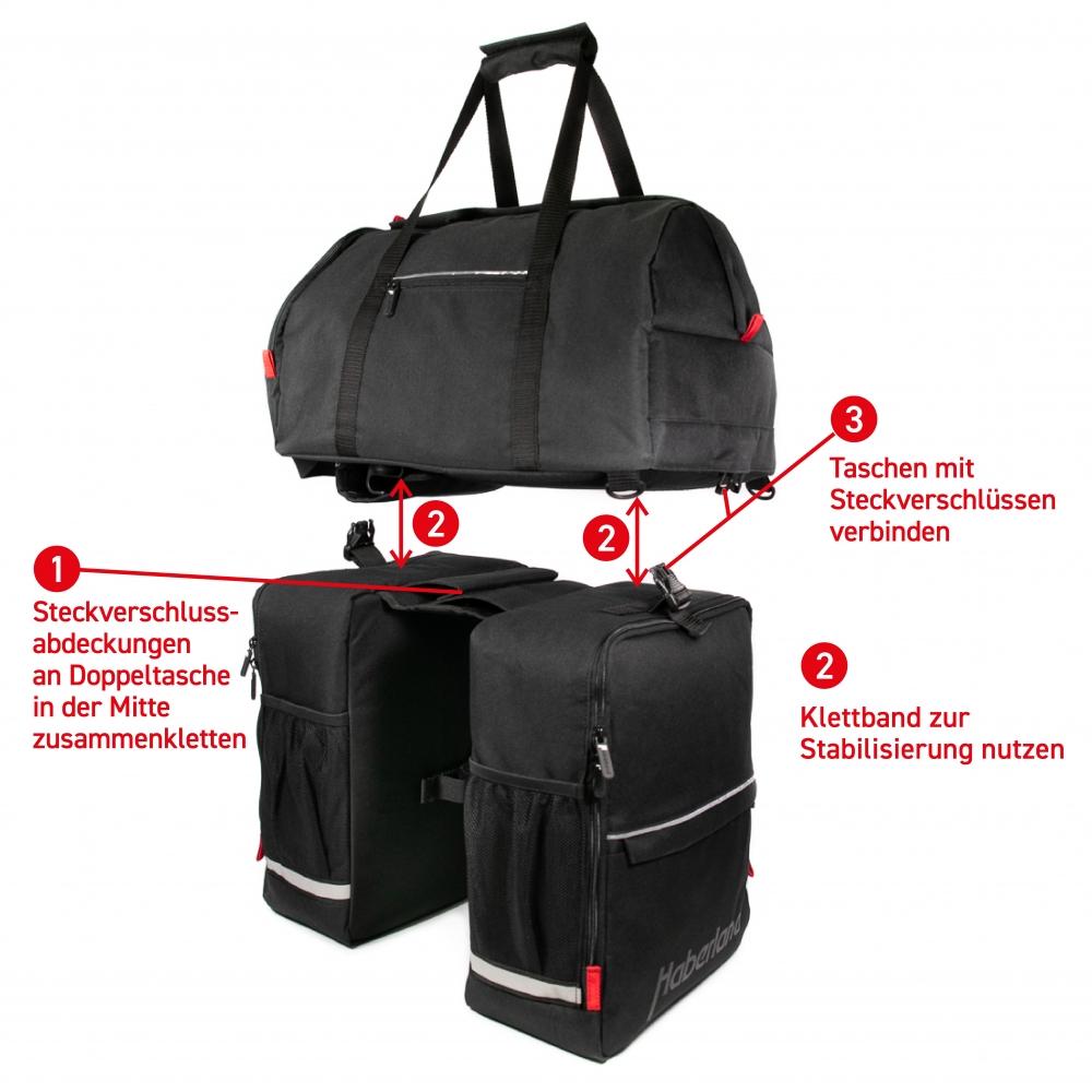 Haberland Komplett-Set 2-tlg. Transporter XXL anthrazit - großes Fahrradtaschen-Set für Touren