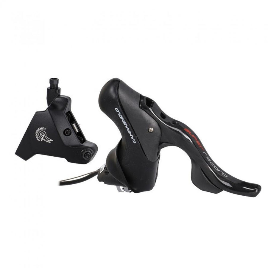Campagnolo Super Record 12-fach rechter Brems-Schalthebel und hydraulischer Scheibenbremssattel.