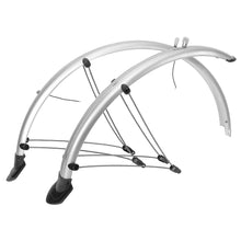 M-Wave Schutzblech-Set 28" silber, Kunststoff, 45 mm, mit Streben, Kontaktstreifen & Lichtkabel