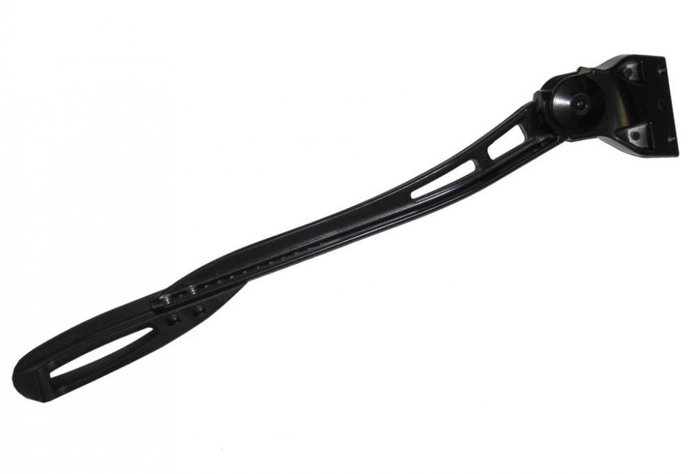 Schwarzer Pletscher Comp Zoom 40 Hinterbauständer, verstellbar für 26-29 Zoll Fahrräder, mit 40 mm Lochaufnahme.