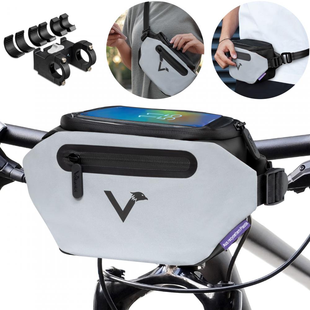 Valkental 3in1 City Bag Lenkertasche schwarz mit Fenster - 4,5 Liter, reflektierend, KLICKfix-kompatibel, wasserdicht, Handyfach, Umhängegurt