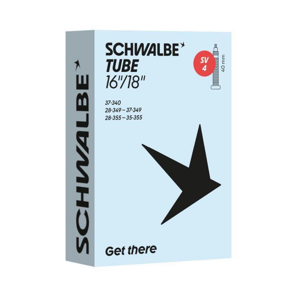 Schwalbe SV4 zuverlässiger Fahrradschlauch 16/18 Zoll (28/37-340/355) mit 40mm Ventil für hohe Luftstabilität.