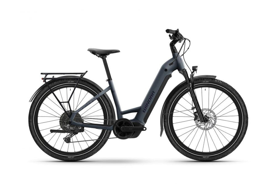 Winora YUCATAN X10 LOW i800Wh 10-G Cues E-Bike in plush pigeon, Tiefeinsteiger.
