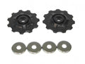 SRAM X.5 10-fach Schaltrollen-Set mit zwei schwarzen Rollen und vier silbernen Unterlegscheiben für Fahrradschaltungen.