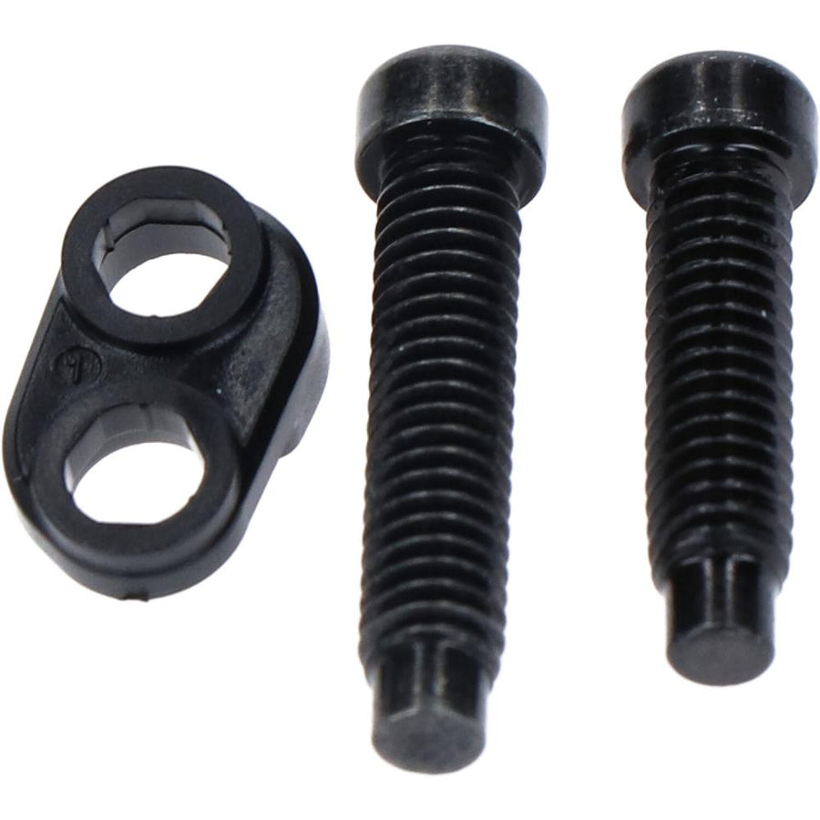 Zwei schwarze Shimano Einstellschrauben RD-U8000 für Deore XT Schaltwerk mit Kunststoff-Halterung.
