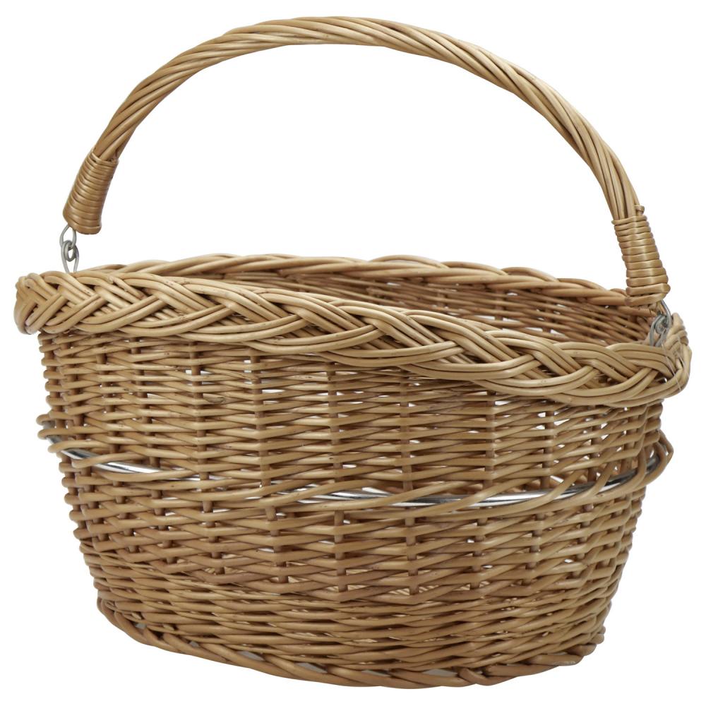 KLICKfix Weidenkorb braun aus Naturweide mit klappbarem Griff, geeignet für Fahrrad.