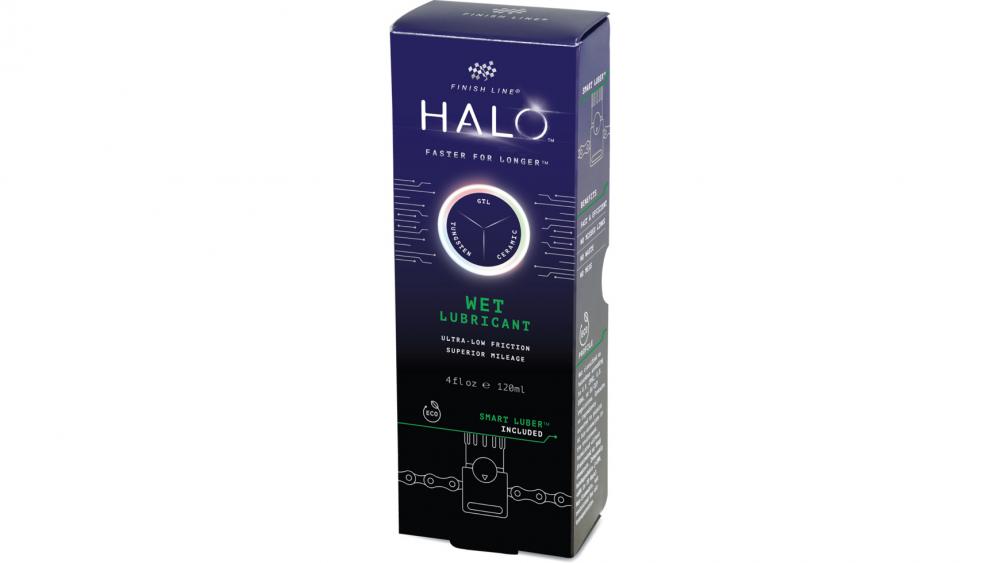 Finish Line Kettenschmiermittel HALO Wet Lube, 120 ml Flasche mit Smart Luber und Ersatz-Pads, Hochleistungs-Kettenschmierstoff für alle Wetterbedingungen: nass, feucht und trocken