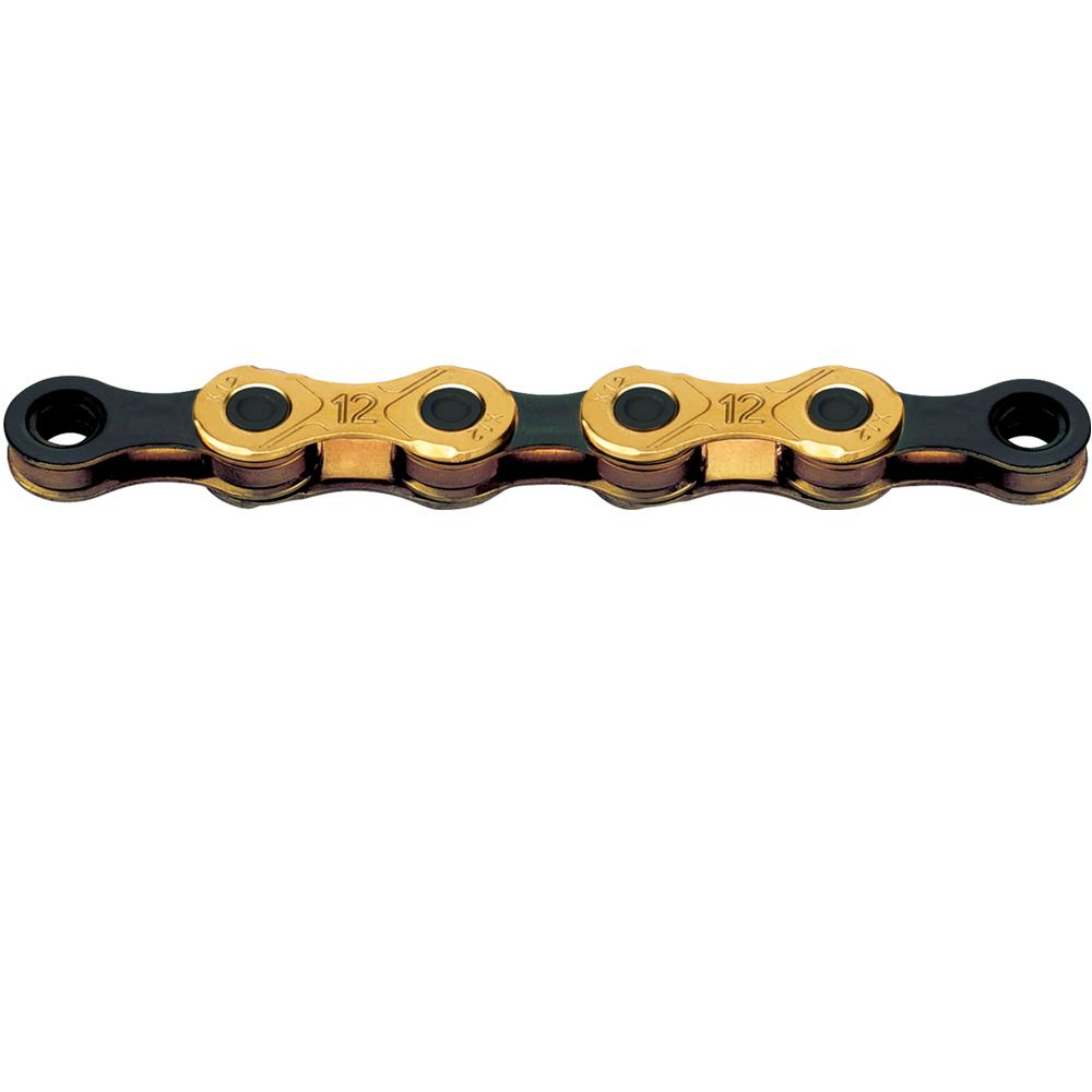 KMC X12 Fahrradkette 12-fach 126 Glieder gold-schwarz mit X-Bridge-Technologie.