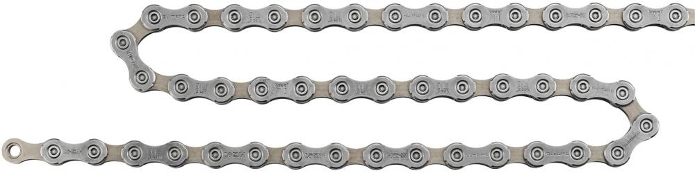 Shimano CN-HG54 10-fach MTB-Kette mit 116 Gliedern, silberne Fahrradkette in Wellenform auf weißem Grund.