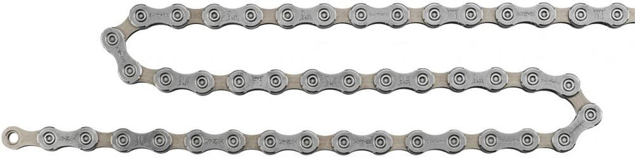 Shimano CN-HG54 10-fach MTB-Kette mit 116 Gliedern, silberne Fahrradkette in Wellenform auf weißem Grund.
