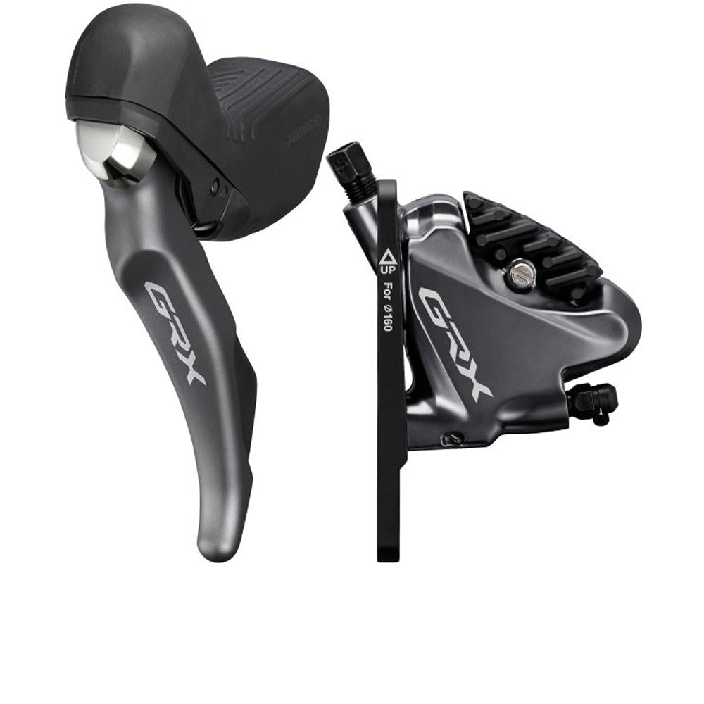 SHIMANO GRX RX810 hydraulische Scheibenbremse Rennrad Gravel Bremsanlage, Hebel und Bremssattel in Grau.