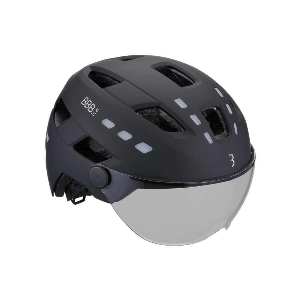 BBB Cycling District LED Helm 54 schwarz - E-Bike-Stadthelm mit Gesichtsschutz & Licht
