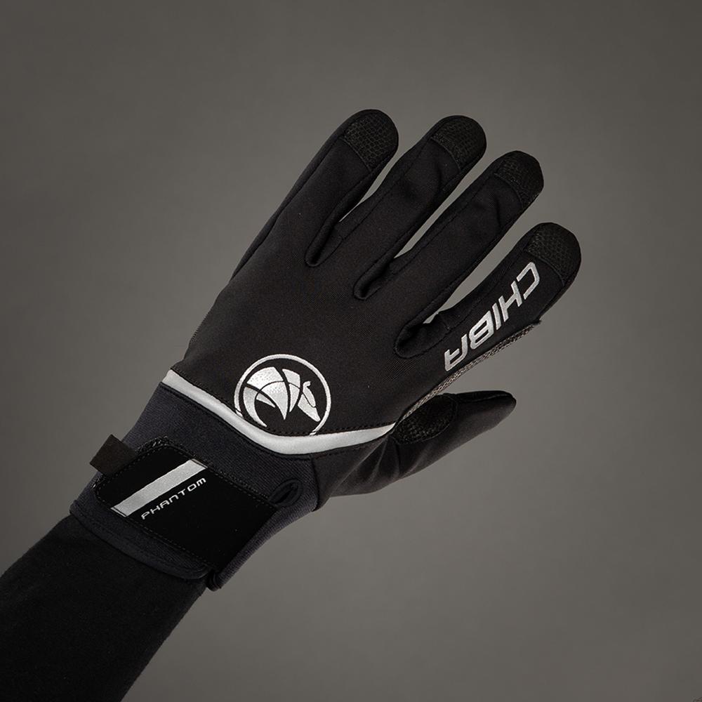 CHIBA Phantom - Radhandschuhe L schwarz/schwarz, Softshell, winddicht, Touchfinger