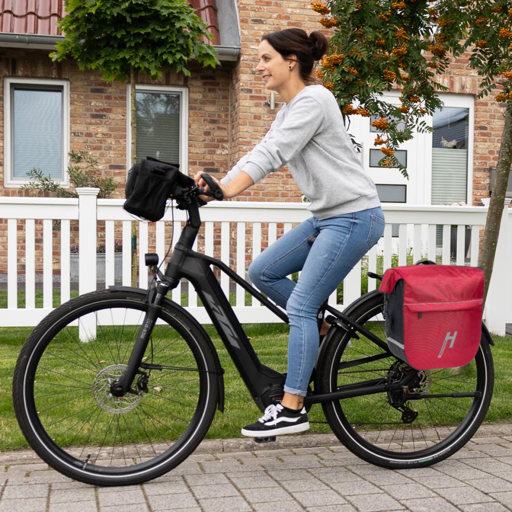 Haberland Einzeltasche eMotion rot/schwarz - robuste Gepäckträgertasche mit Rollverschluss