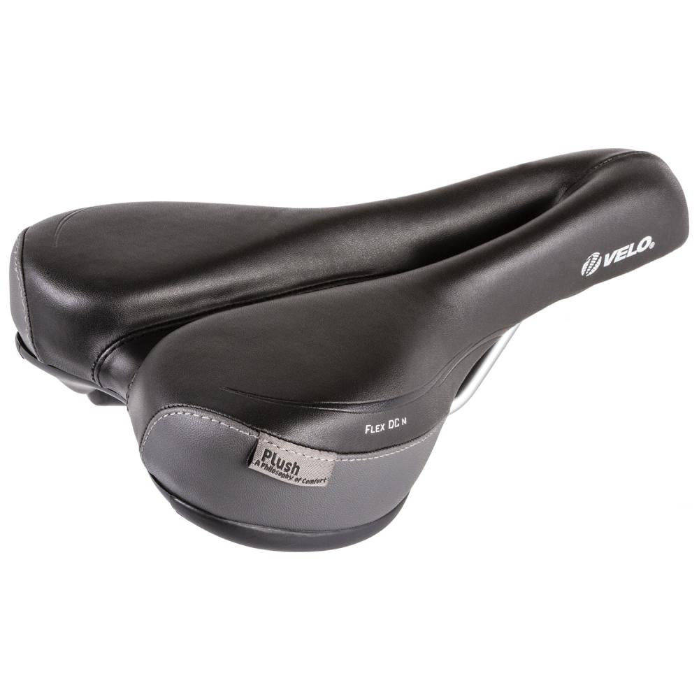 Velo Plush Deep Channel Herren-Fahrradsattel, schwarz/grau, 162x269 mm, 471 g, Arc-Tech-Federung, D2-Konstruktion, O-Zone Full Cut, Luftstromkühlung
