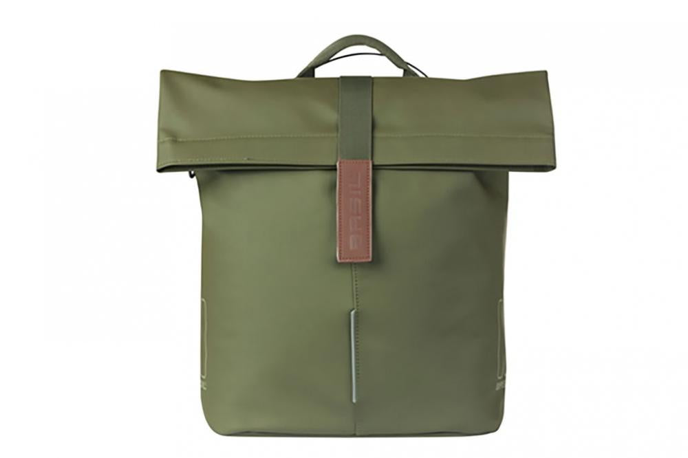 Basil City Shopper MIK Studs 14-16 Liter moss green - wasserabweisender Fahrrad­shopper mit MIK-Studs-System, Reflektoren & veganen Ledergriffen