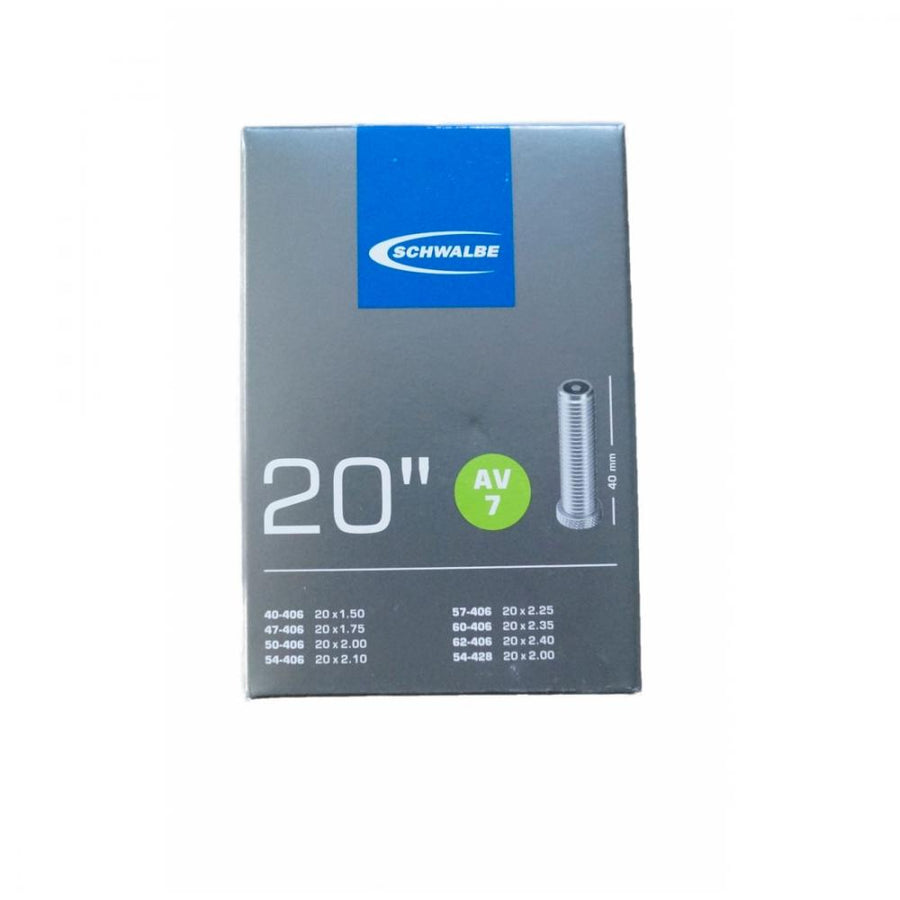 Schwalbe Fahrradschlauch AV7 für 20 Zoll Reifen, passend für 20x1.50 bis 20x2.50, mit Autoventil 40mm.