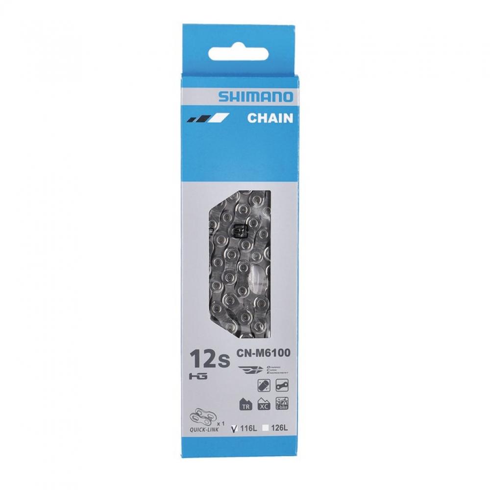 SHIMANO DEORE CN-M6100 12-fach 116 Glieder Fahrradkette für 12-fach MTB-Antriebe in blauer Verpackung.