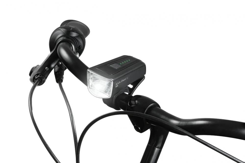 Axa DWN 70 Akku-Beleuchtungsset 70 Lux Schwarz - USB-aufladbar mit Bremslichtfunktion - Fahrradbeleuchtungsset