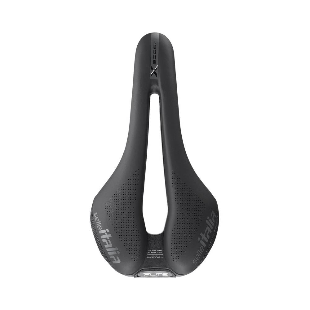 Selle Italia Flite Boost X-Cross TI 316 Superflow S3 - schwarzer XC/MTB Lochsattel mit Shock-Absorbern & Superflow-Ausschnitt