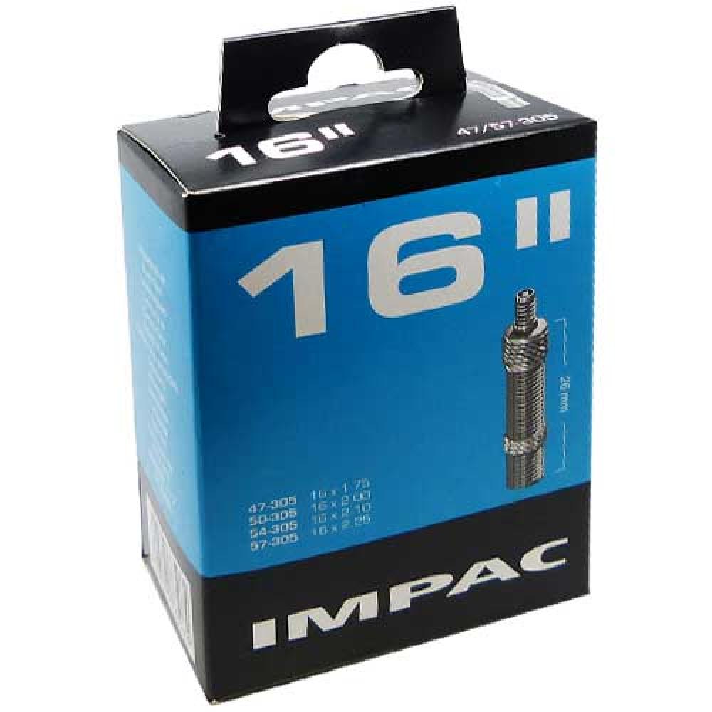 Impac Fahrradschlauch 16 Zoll, DV 26mm, ETRTO 47-57/305 auf Produktverpackung