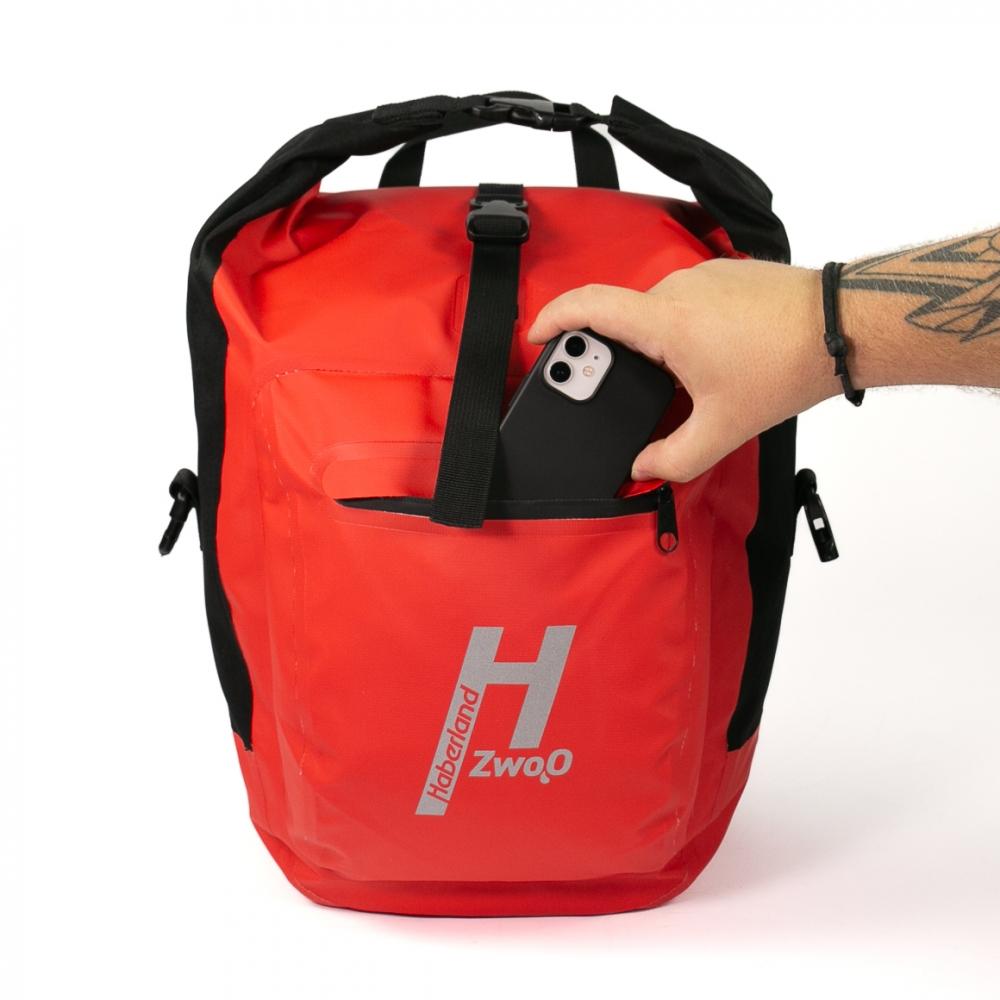 Haberland Bike-Rucksack H2O schwarz/rot - wasserdichte Gepäckträgertasche mit Tragesystem